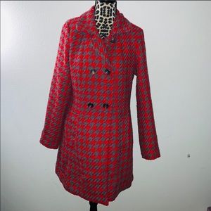Cristina Ehrlich Red and Gray Houndstooth Coat